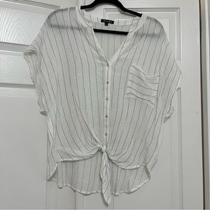 Dolman Sleeve Tie Front Button Down Shirt